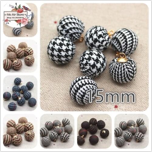 20pcs Swallow gird Fabric Covered round ball bead pendant Buttons Home Garden Crafts Cabochon Scrapbooking DIY 15mm