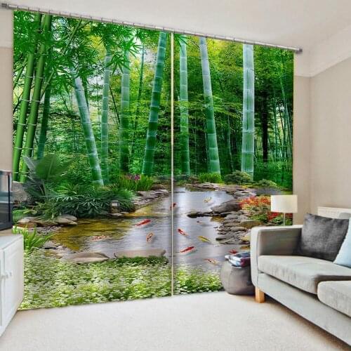 Bedroom 3D Window Curtain Luxury living room decorate Cortina green bamboo curtains natrure scenery curtain