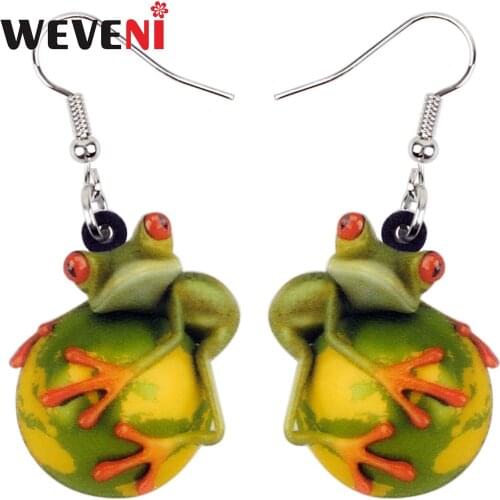 WEVENI Acrylic Novelty Frog Earth Earrings Drop Dangle Big Long Cute Animal Jewelry For Women Girls Teens Gift Charms Brincos