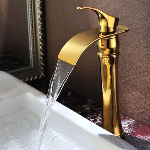 Free ship contemporary single hole gold Finish Bathroom Sink Tall Faucets Vessel Tap