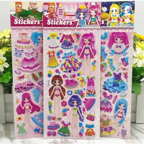 Childrens princess dress up cartoon stickers Kindergarten baby change clothes puzzle reward small gifts anime stickers