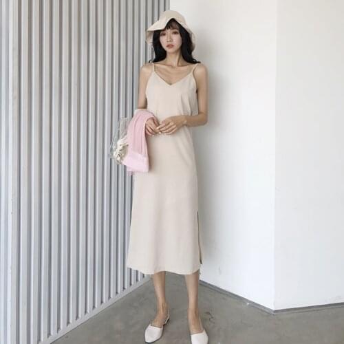 Sexy Women Dress Summer Casual Sleeveless V-neck Sling Long Dresses Slit Loose Maxi Dresses for Women