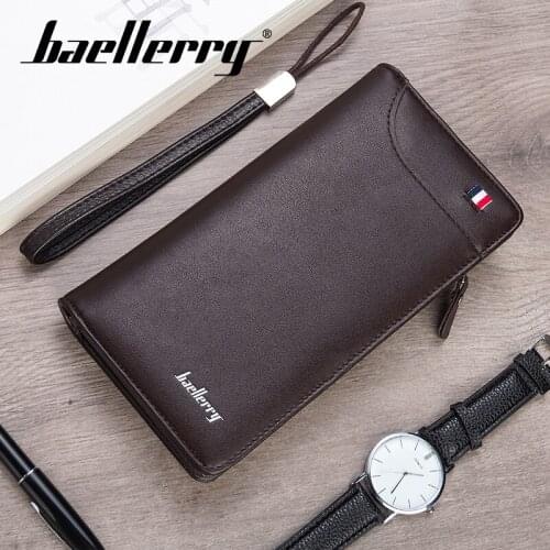 Baellerry Business Men Solid Long Wallet Rope Handbag Coin Pocket Note Compartment Card Holder Photo Holder Wallet Zipper PU Bag