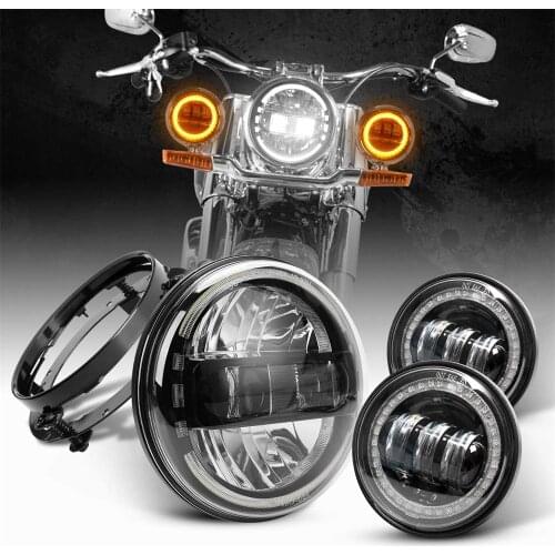 For Harley Touring Electra Glide Softail Fatboy Road King 7"inch Led Headlight + 4.5 inch Passing Fog Lights +Mounting Bracket