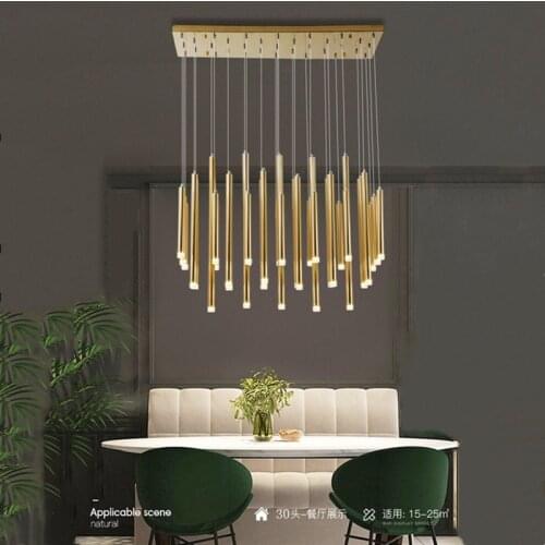 Rose gold restaurant Chandelier simple modern duplex building bar counter bar hall creative personality designer LED long lamp