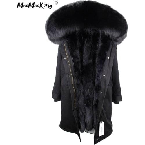 Maomaokong 2020luxury fashion girl winter longest natural fox fur fur collar raccoon fur lined coat military uniform jacket