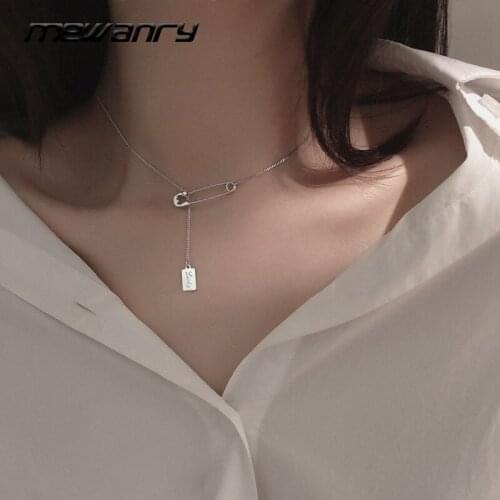 Mewanry 925 Sterling Silver Necklace 2021 Trend Vintage Elegant Creative Pin Tassel Square Card Party Jewelry Good Lucky Gifts