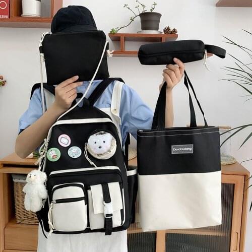 Kawaii Womens Backpack 4 Pcs Set Cute School Backpacks School Bags For Girls Childrens Rucksack Shoulder Bags Mochila 2021