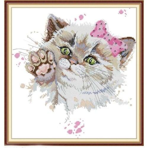Joy Sunday Cross Stitch Kit Cute Cat Patterns 14CT 11CT Counted Cross Stitch Printed Handmade Fabric Embroidery Needlework Sets