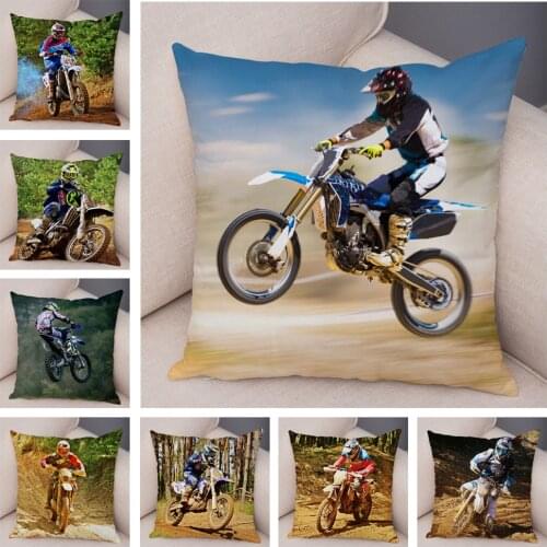 Motocross Extreme Mobile Bike Cushion Cover Decor Sport Motorcycle Pillowcase for Sofa Home Car Soft Plush Pillow Case 45x45cm