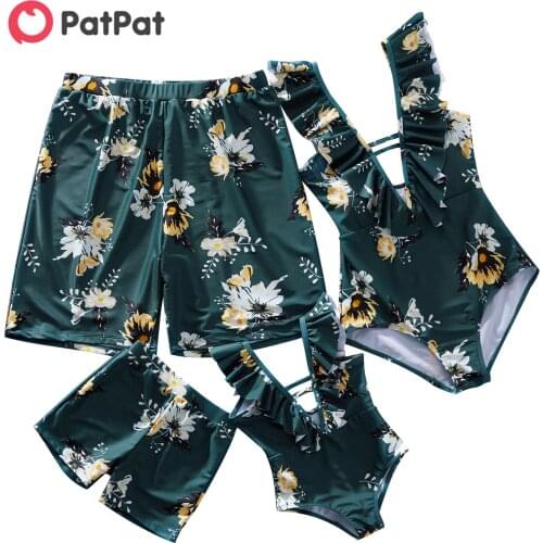 PatPat 2021 New Arrival Family Look Floral Print Ruffle Deep V One-piece Matching Swimsuits