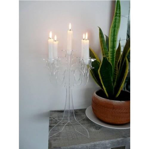 PlexiglassTea Light Candelabra chandelier European Clear Acrylic Candle Holder With 5 Cups For Wedding,Party,Festival ,Christma