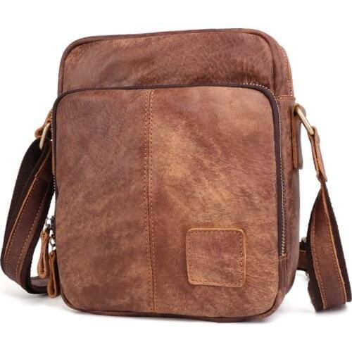 Leisure Vintage Leather Mens Shoulder Bag Crossbody Bag First Layer of Leather Mens Bag Nubuck Leather Bags