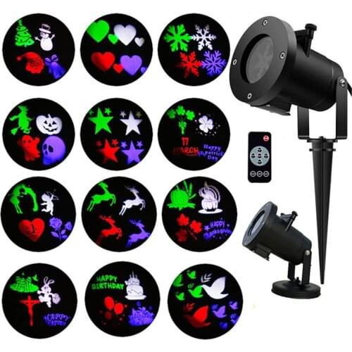 Thrisdar 12 Slide Christmas Laser Projector Light Outdoor Garden Snowflake Stage Light House Garden Xmas LED Spotlight