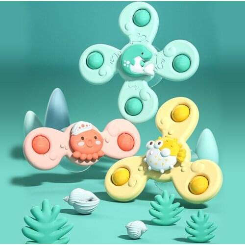 Cute Baby Spin Top Bath Toys Rattle Teenther Children Bathing Sucker Spinner Suction Cup Toy Gyroscope for 0-36 Months Toddlers