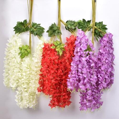 Wisteria Silk Artificial Flower Vine 12Pcs/Bundle Garland Hanging Greenery Office for Wedding Party Garden Outdoor Wall Decor