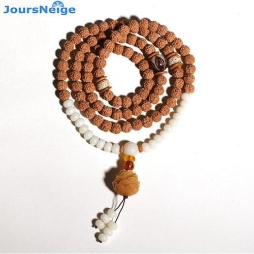 JoursNeige Tibetan KingKong Bodhi Beads Rosary 8mm Round Bracelets lotus Pendant Rudraksha Bodhi Seeds Buddha Prayer Japa mala