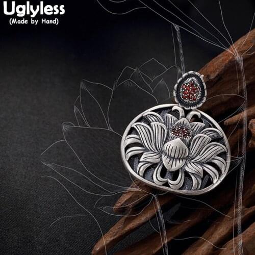 Uglyless 100% Real Solid 990 Pure Silver Flower Pendants for Women Handmade Thai Silver Lotus Pendant Necklace NO Chains Hollow