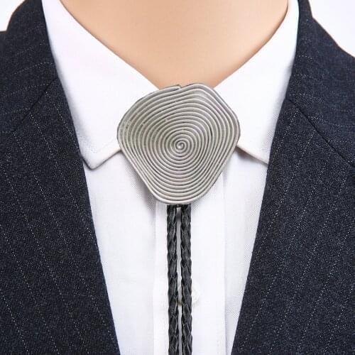 European and American handmade DIY leather tie hand fingerprint personality zinc alloy tie for men and women bolo tie