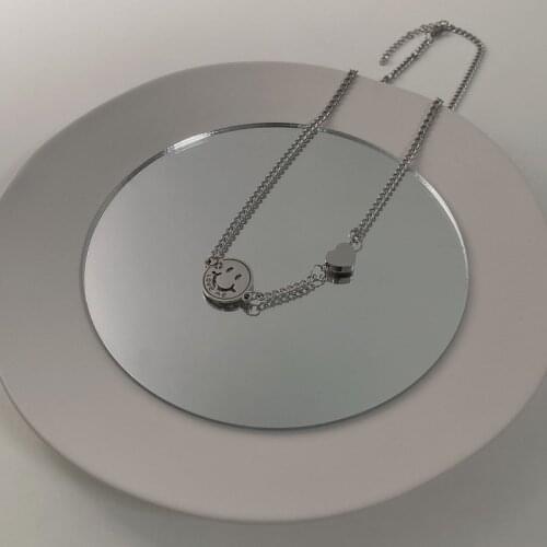 VSnow Statement Love Heart Hollow Out Smile Face Pendant Necklace for Women Textured Asymmetric Chain Letter Necklace Jewelry