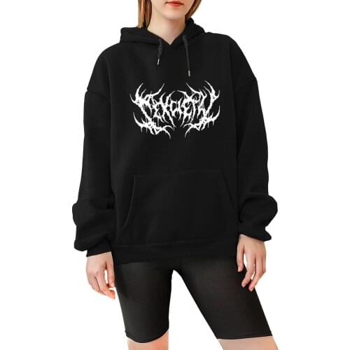 Gothic Punk Women 2021 New Print Long Sleeve Hoodies Oversized Casual Streetwear Vintage Autumn Winter Black Pullover Sweatshirt