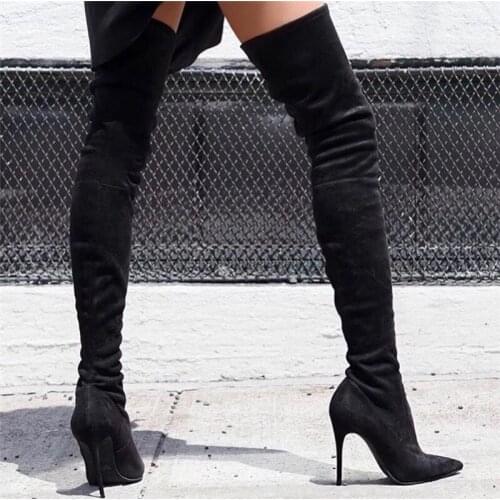 Womens over-the-knee boots new pointed stretch fabric high heel socks boots women thigh high boots boots women shoes woman