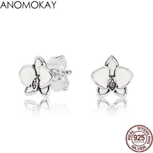 2019 New Collection 925 Sterling Silver White Enamel Daisy Flower Stud Earrings for Women Girl Birthday Gift Silver Jewelry