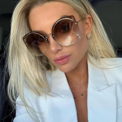 Vintage rimless woman sunglasses trend Brand Oversized Gradient Lens womens sunglasses feminine glasses fashion 2020 style