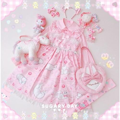 Princess tea party sweet lolita dress retro lace bowknot flare sleeve cute printing victorian dress kawaii girl gothic lolita op