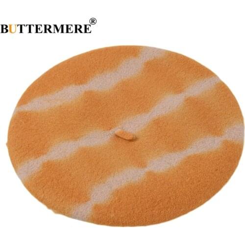 BUTTERMERE Tie Dye Women Winter Hat Wool Knit Berets Vintage Yellow French Hat High Quality Ladies Pillbox Hat