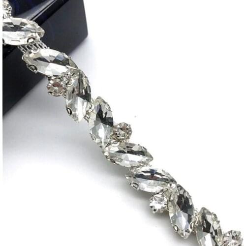 10Yards Rhinestone Crystal Chain Bling Diamante Silver Clear Diamond Trim Ribbon Necklace Applique Gem Sparkle Wedding Dress