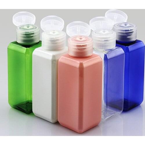 100pc 50ml Empty Square Flip Top Cap Plastic Lotion Bottles High Qaulity PET Liquid Soap Containers 50cc Cosmetic Shampoo Bottle