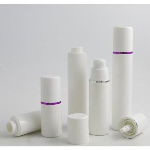 10 x 15ml 30ml 50ml Empty White Plastic Airless Pump Cosmetic Bottles Purple Sliver Line Lotion Cream Bottles Vacuum Toiletries