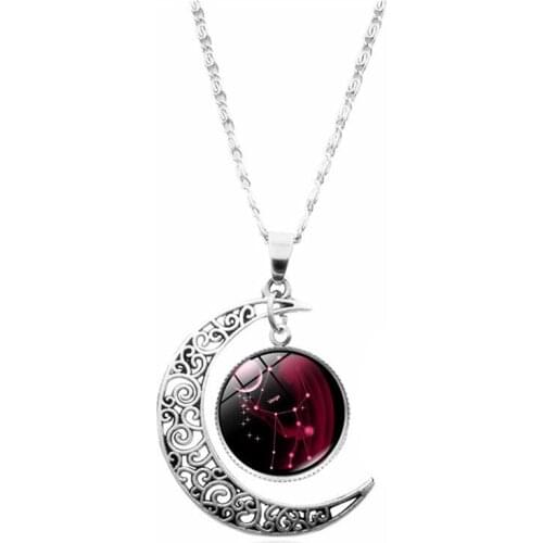 12 Constellation Signs Pendant Crescent Moon Necklace Fashion Jewelry For Women Constellation Chain Necklace Women Family Gifts