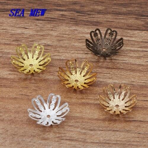 200 PCS 14mm Metal Brass Flowers Tray Filigree Flowers Bead Caps DIY Handmade Accessories For Jewelry Making