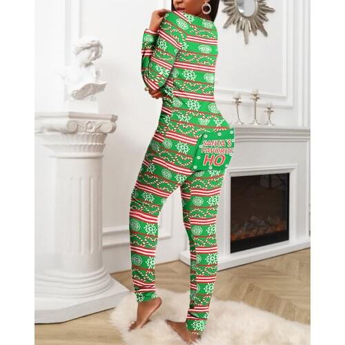 2020 New Year Christmas Womens Functional Buttoned Flap Printed Adults Pajamas Suit Homewear Detachable Jumpsuits Femme 2021