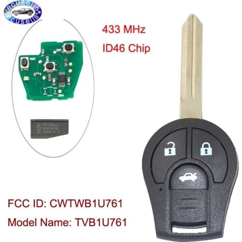 3 Buttons 433Mhz With id46 Chip Remote Key Fob for Nissan Pulse Scala Micra K13 Juke2010-2014 FCC ID: CWTWB1U761