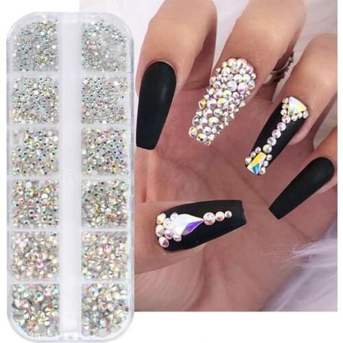 1Box 18g Nail Decor Shining Rhinestone Design 12 Grids 3D Nail Embellishment Sequins for Women Fashion Sequins Decal