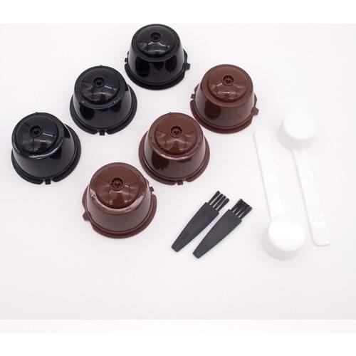 6pcs Coffee Filter Cup With Spoon Brush Fit For Dolce Gusto Reusable Coffee Capsule Filters Baskets Capsules Kitchen Cafe Tools