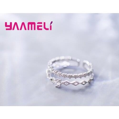 925 Sterling Silver Opening Adjustable Band Ring Clear Rhinestone Cubic Zircon Statement Punk Six Claw Set Bague Fashion Jewelry