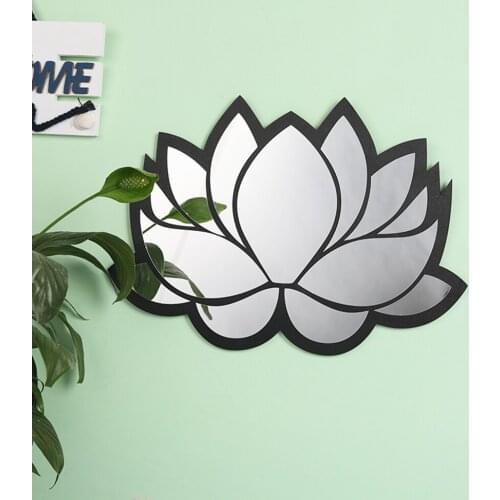 Wooden Mirror 3D Lotus Flower Indian religion Yoga Wall Stickers Room Decoration DIY Wall Mirror Decal Wood Frame Drop Shipping