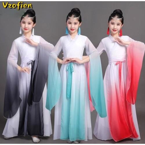 Childrens Guzheng Performance Clothes Chinese Style Classical Dance Dress Traditional Folk Ancient Hanfu Dance Wear for Stage