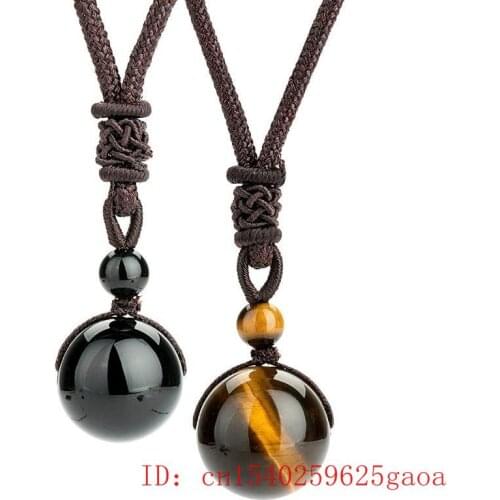 For Natural Amulet Her Charm Stone Men Gifts Beads Pendant Necklace 14mm Tiger Eyes Adjustable Obsidian Fashion Carved Jewellery