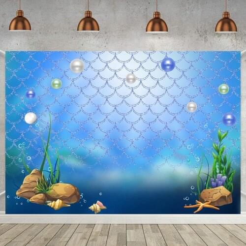 Underwater Fish Scales Photo Background Tank Blue Sea Coral Cartoon Scenic Backdrop For Newborn Baby Shower Kids Birthday