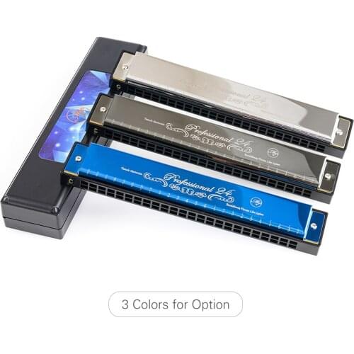 24 Holes Polyphonic Harmonica Mouth Organ Key of C Musical Gift for Kids Beginners Students with Hard Case Cleaning Cloth