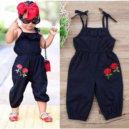 New Fashion Kids Girls Strap Flower Sleeveless Romper Summer Casual Loose Jumpsuit Outfits Clothes For Girl 1-6Y