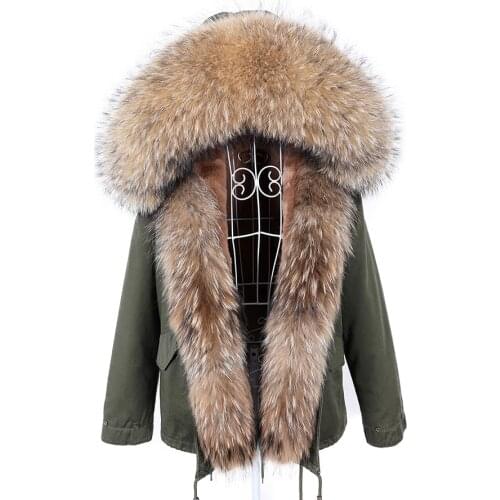 MAOMAOKONG Winter Clothes Women Natural fur coat Real Raccoon Fur Collar Parkas Faux Fur Lining Short Jacket Women Coat