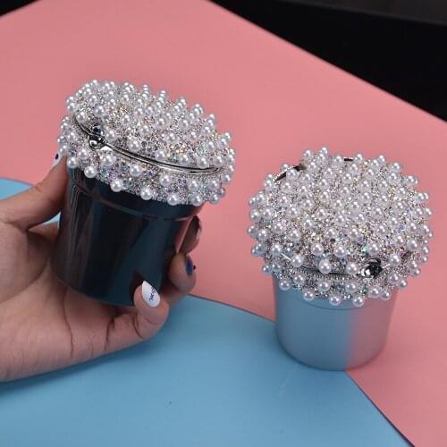 Fashion Car Home LED Blue Light Diamond Ashtray Auto Travel Cigarette Ash Holder Cup With Lid Portable Seal Decorative Supplies