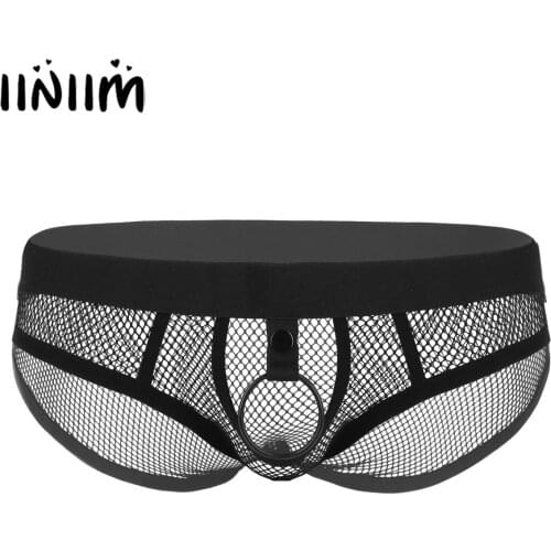 Men Exotic Lingerie Transparent Soft Jockstrap Underwear Sissy Porno Panties Metal O-ring Penis Hole Bikini Briefs Gay Underpant