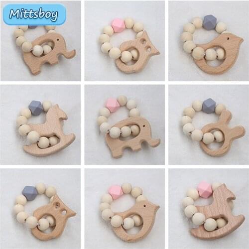 Baby Rattles Sets Animals ​Elephant Rabbit Teether Wooden Pacifier clip holder Chain BPA Free Nursing Silicone Teething Toy Gift